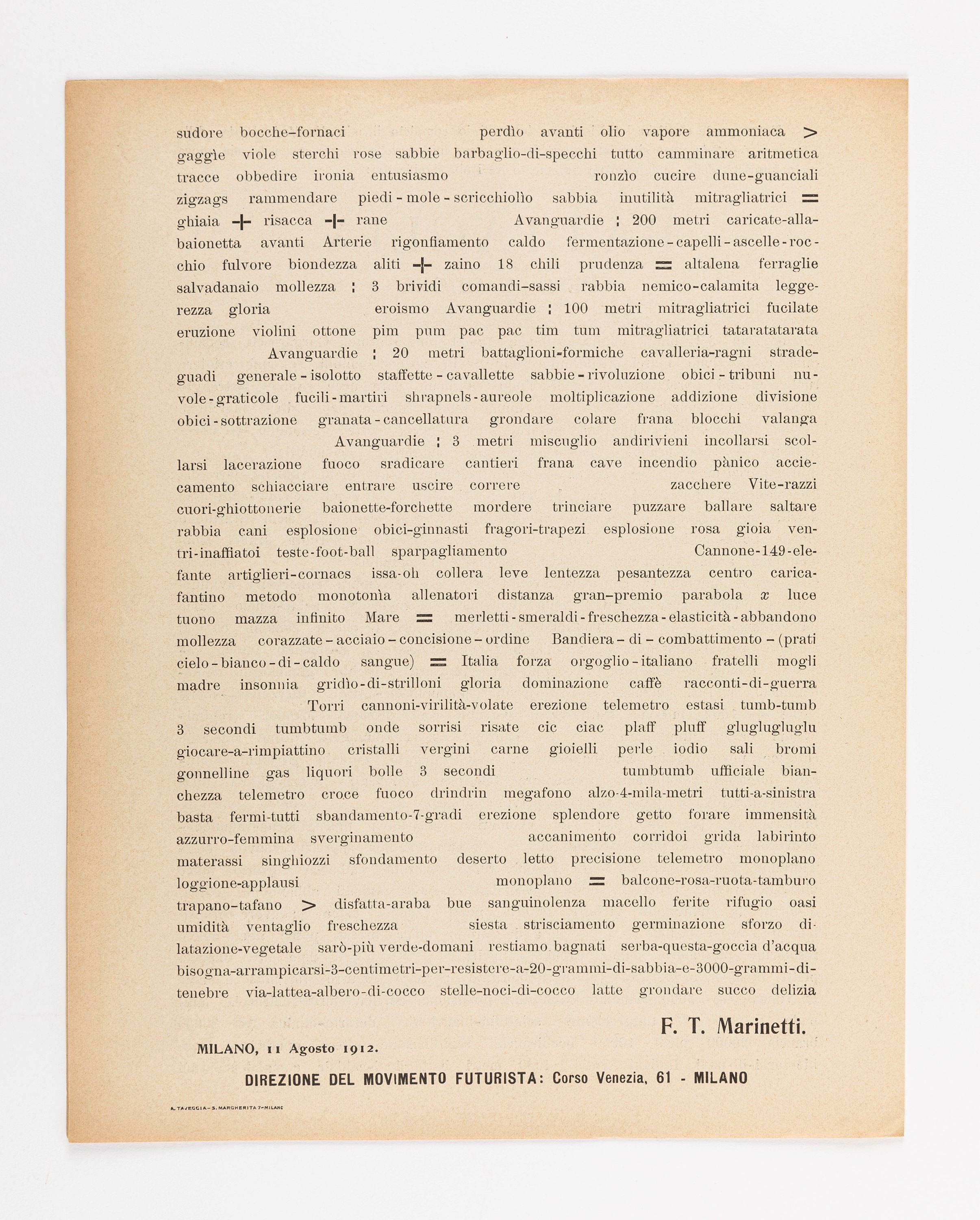 Filippo Tommaso Marinetti - Supplemento al Manifesto tecnico della Letteratura futurista, 1912