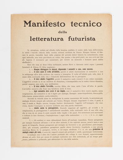 Manifesto Tecnico della Letteratura Futurista, 1912