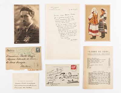 Collezione di documenti storici vari, composta da cartoline, ritratto fotografico e lettera