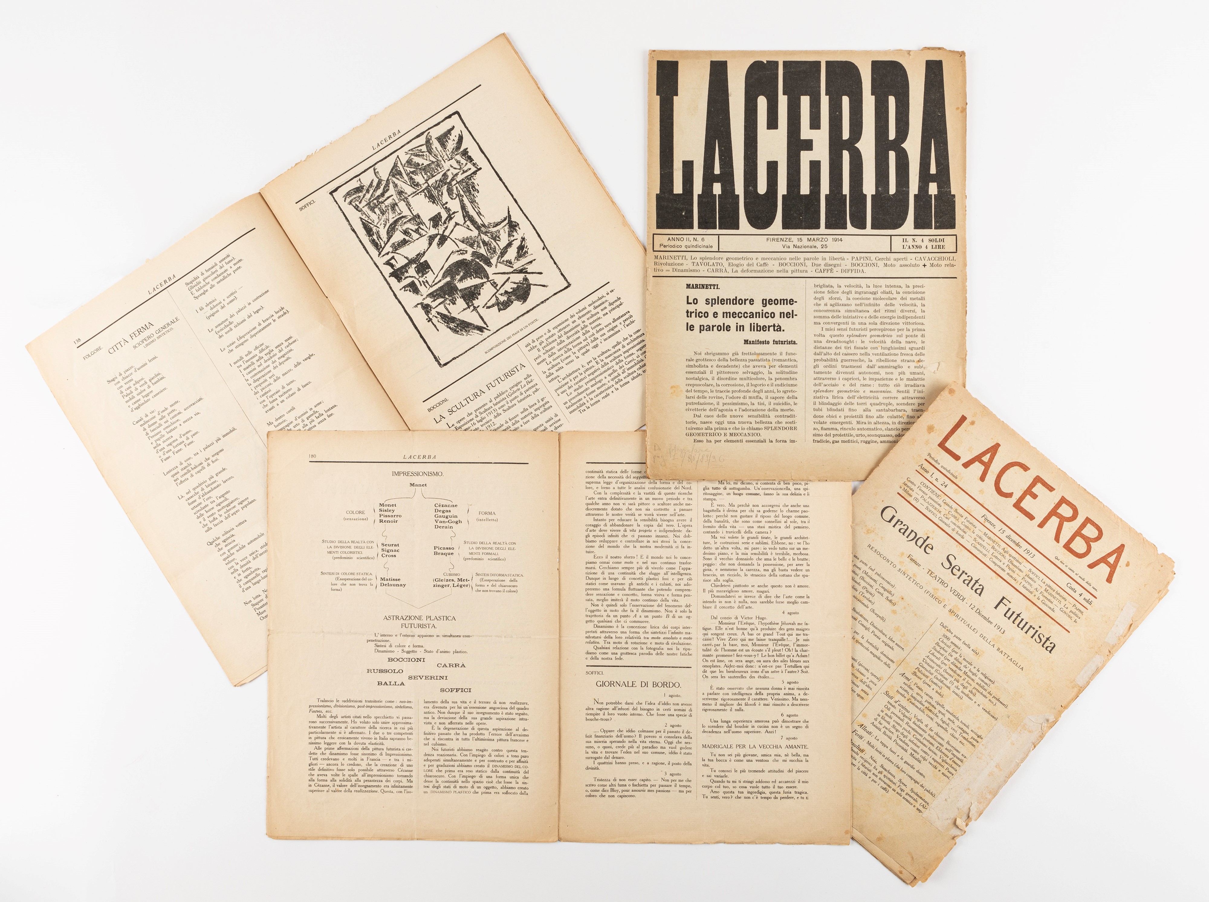 Lacerba, lotto di 04 riviste (numeri 6, 13, 16, 24)