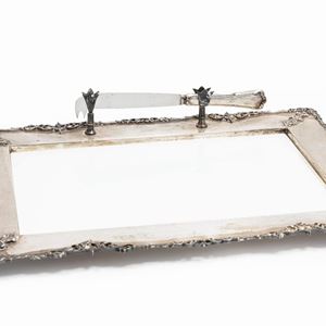 A silver cheese tray with knife, Italy 20th Century