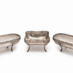 Three silver table flower holders, Italy 20th Century