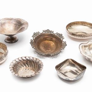 Six silver cups and a stand, Italy 20th Century, defects
