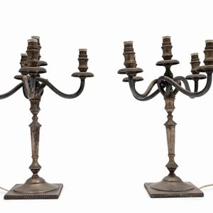 Two silver candelabra, electrified, Italy XX century