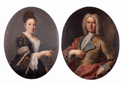 Ritratto di Gentildonna a Mezzobusto con Ventaglio in Mano; e Ritratto di Gentiluomo a Mezzobusto...