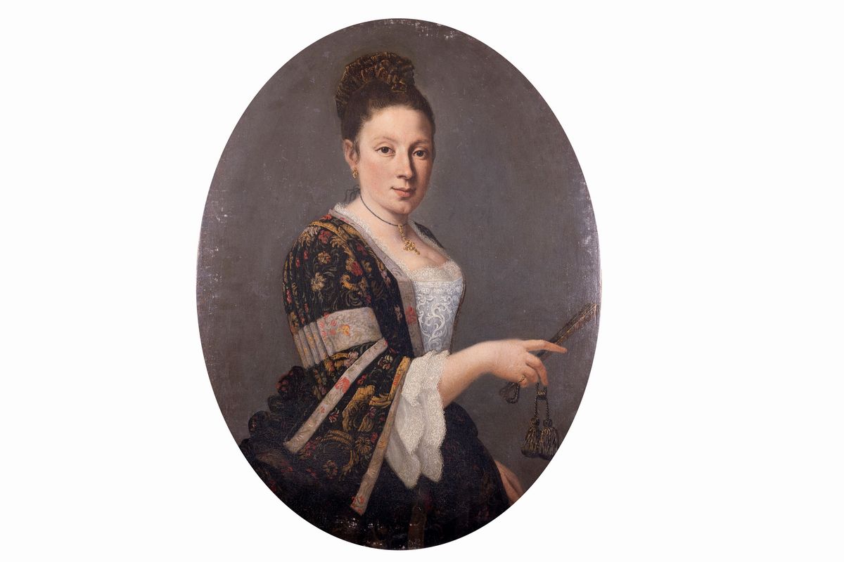 Scuola Dell'italia Settentrionale, Secolo XVIII - Ritratto di Gentildonna a Mezzobusto con Ventag...
