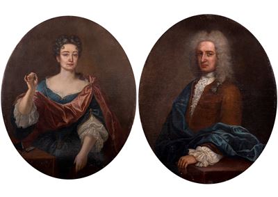 Ritratto di gentildonna a mezzobusto con spilla in mano e Ritratto di gentiluomo a mezzobusto app...