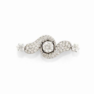 Spilla con diamanti in platino e oro bianco 18k