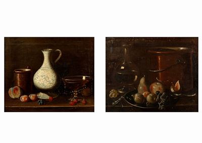 Due Nature Morte con Frutta, Vasellame e Vetri su un Tavolo, En Pendant