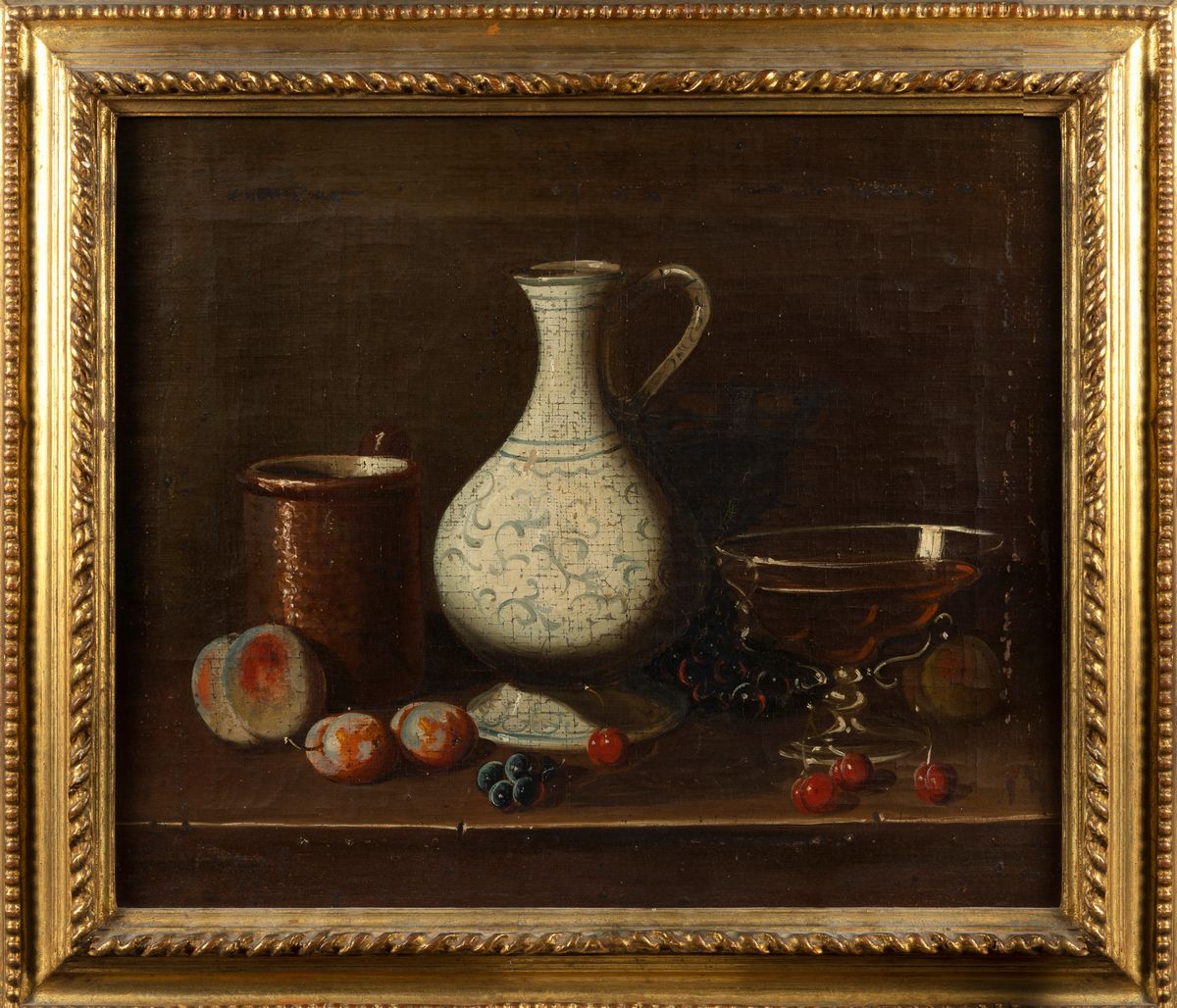 Scuola Dell'italia Centrale, Secolo XVIII - Due Nature Morte con Frutta, Vasellame e Vetri su un ...