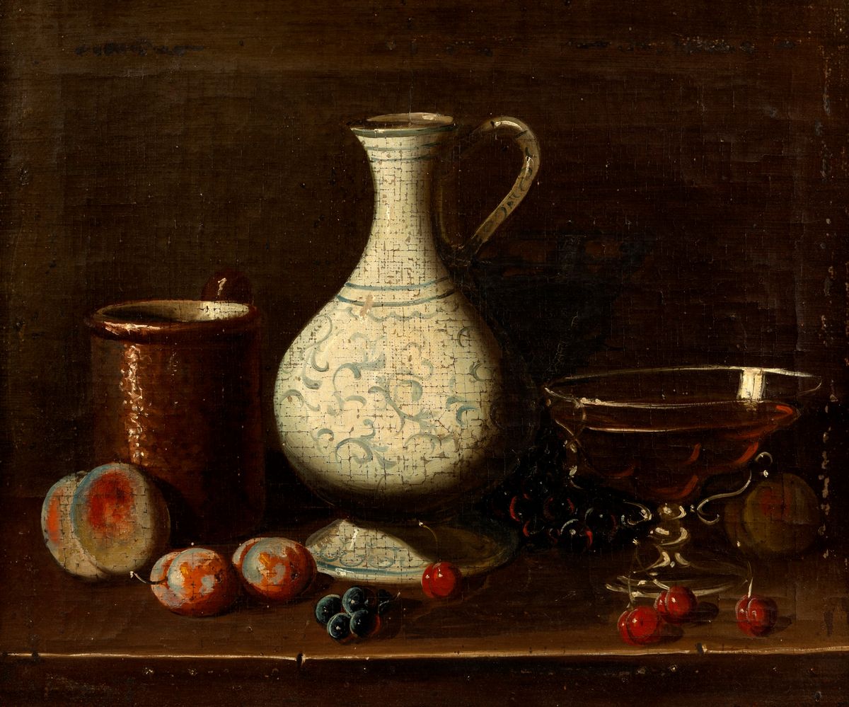 Scuola Dell'italia Centrale, Secolo XVIII - Due Nature Morte con Frutta, Vasellame e Vetri su un ...