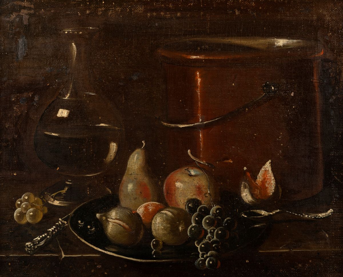 Scuola Dell'italia Centrale, Secolo XVIII - Due Nature Morte con Frutta, Vasellame e Vetri su un ...