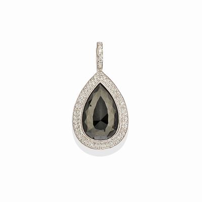 Pendente con diamante nero, oro bianco 18k