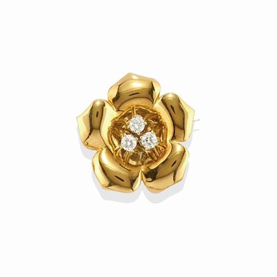 Spilla con diamanti, oro giallo 18k con diamanti taglio brillante