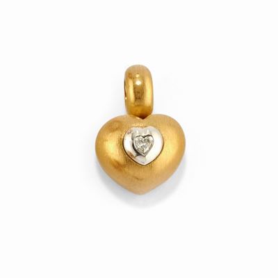 Pendente a cuore, oro bicolore 18k con diamante