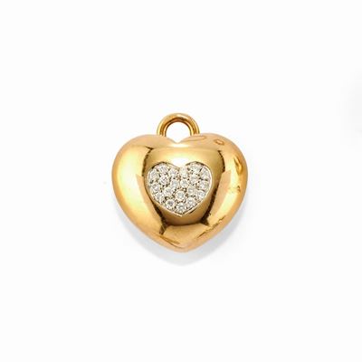 Pendente a cuore in oro bicolore 18k con diamanti