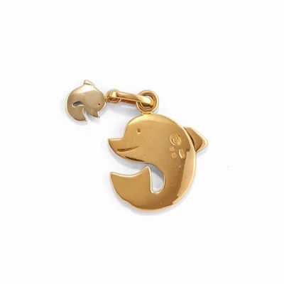 Pendente in oro bicolore 18k con due delfini