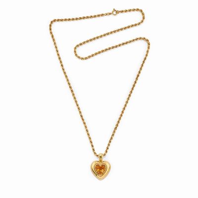 Collana in oro giallo 18k con pendente in quarzo citrino a forma di cuore