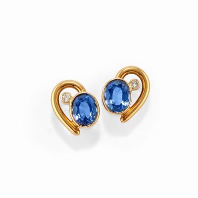 Orecchini in oro giallo 18k con tanzaniti e diamanti