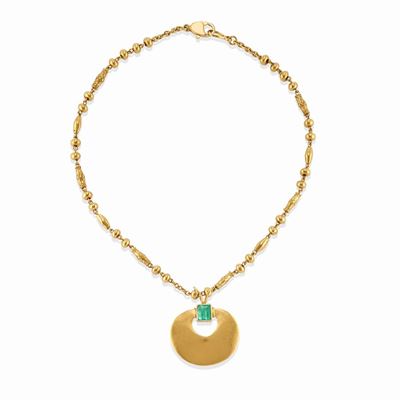 Collana in oro giallo 18k con smeraldo rettangolare